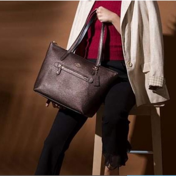 Coach 23592 Grey Pewter charcoal Metallic Taylor Tote - Picture 12 of 14